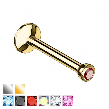 Labret z kryształem w gładkiej oprawie: stal chirurgiczna 316L, gwint wewnętrzny PWS002