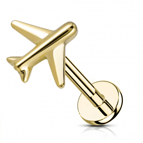 Złoty (PVD) labret samolot: tytan G23, gwint wewnętrzny