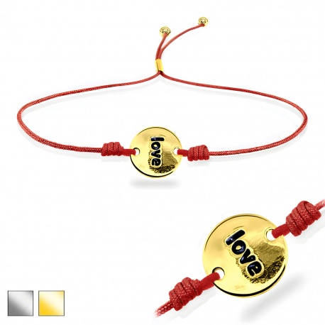 Bransoletka na sznurku zawieszką LOVE: nitrylowy sznurek, srebro 925 BBAg004