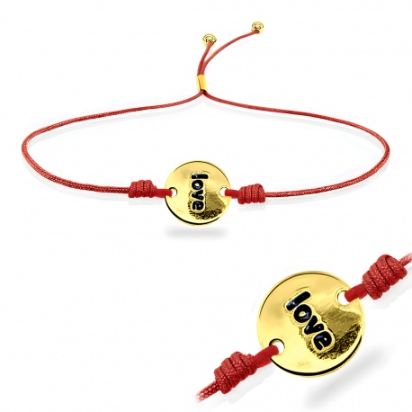 Bransoletka na sznurku zawieszką LOVE w złotym wariancie: nitrylowy sznurek, srebro 925, powłoka e-coating