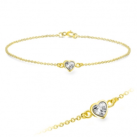 Złota bransoletka z cyrkonią w kształcie serduszka: srebro 925, zapięcie federing, powłoka e-coating
