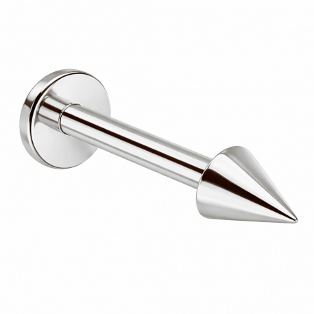 Srebrny tytanowy labret ze stożkiem: tytan G23, gwint zewnętrzny