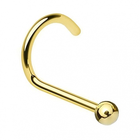 Złoty zakręcony kolczyk do nosa z kulką z tytanu G23 i powłoką PVD