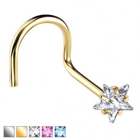 Zakręcony kolczyk do nosa kryształowa gwiazdka: stal chirurgiczna 316L PNS003