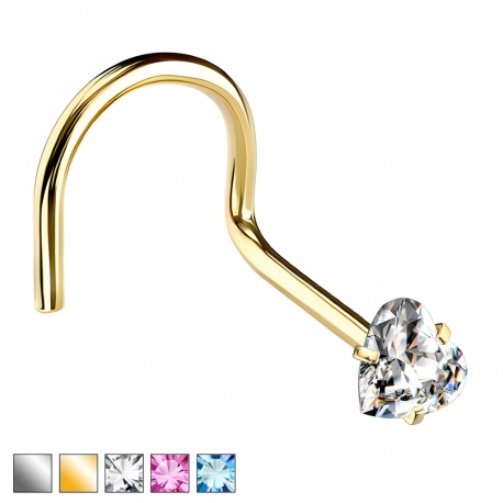 Zakręcony kolczyk do nosa kryształowe serce: stal chirurgiczna 316L PNS004