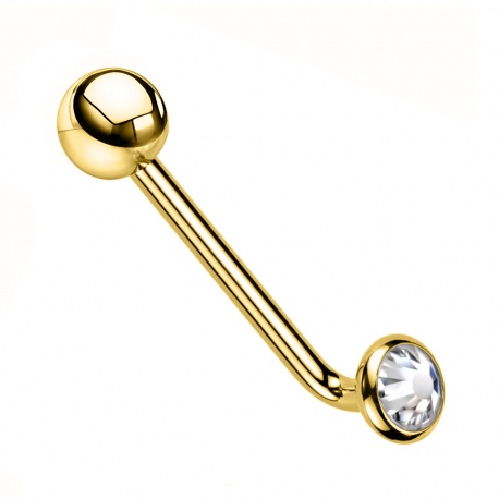 Złoty kolczyk intymny Christina L-bar z klasycznym kryształkiem: gwint wewnętrzny, tytan G23, powłoka PVD