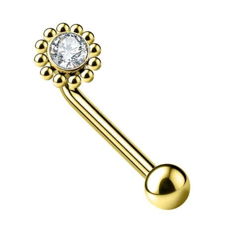 Kolczyk intymny Christina L-bar kryształ i kulki: tytan G23, gw. wewnętrzny