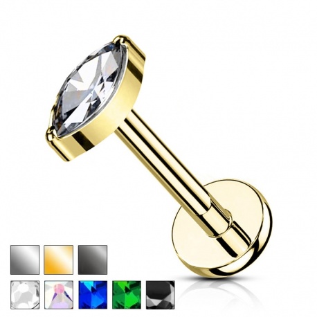 Labret z kryształową łezką: tytan G23, gw. wewnętrzny PWT011