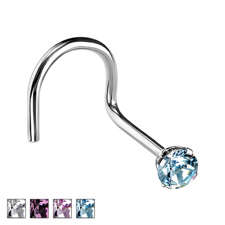 Zakręcony kolczyk do nosa z okrągłym kryształkiem: stal chirurgiczna 316L PNS005
