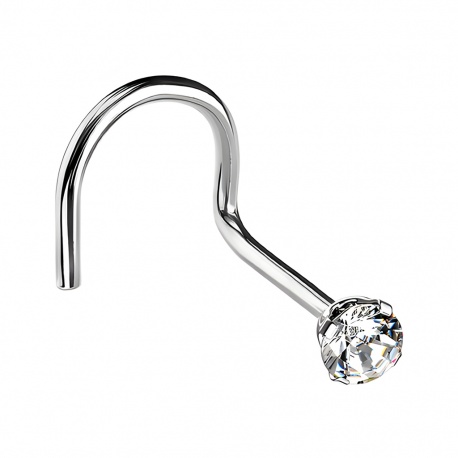 Zakręcony kolczyk do nosa z okrągłym clear kryształkiem: stal chirurgiczna 316L