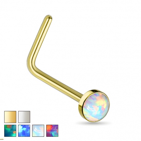 Zagięty kolczyk do nosa z opalem - stal chirurgiczna 316L PNS006