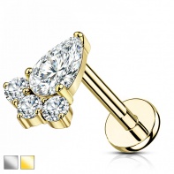 Labret łezka z trzema cyrkoniami