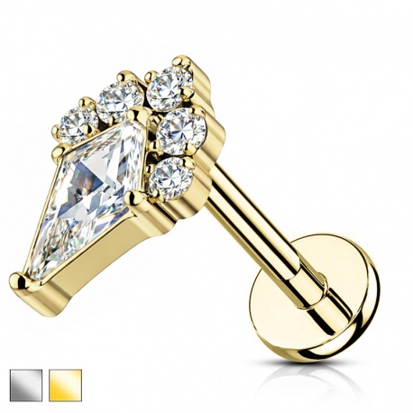 Labret z geometryczną cyrkonią i pięcioma mniejszymi: gwint wewnętrzny, tytan G23 PWT034