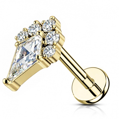 Labret z geometryczną cyrkonią i pięcioma mniejszymi: gwint wewnętrzny, tytan G23, wariant złoty (PVD)