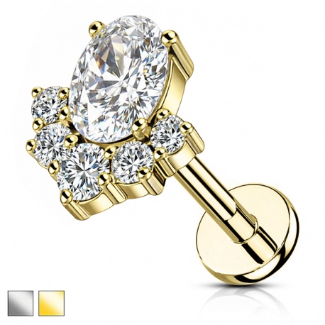  Labret z owalną cyrkonią i pięcioma mniejszymi: tytan G23, gwint wewnętrzny PWT035