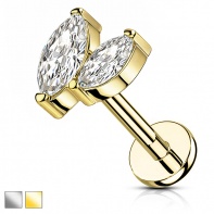 Labret z dwiema cyrkoniami w kształcie markizy