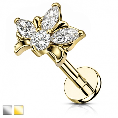 Labret kwiat lotosu z cyrkonii: gwint wewnętrzny, tytan G23 PWT038