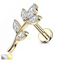 Labret gałązka z pięcioma listkami z cyrkonii