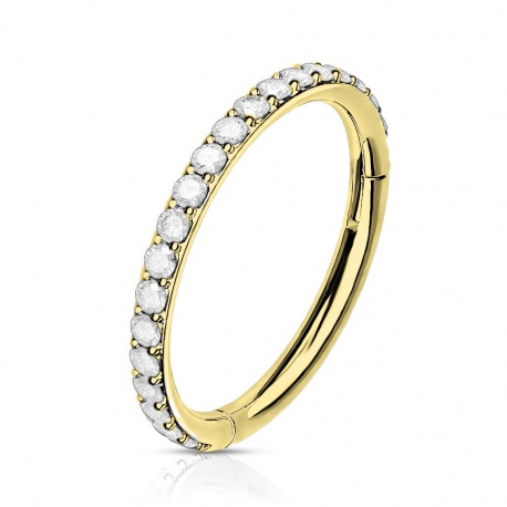 Złoty PVD tytanowy clicker kółko z (clear) kryształkami: tytan g23, zapięcie typu clicker