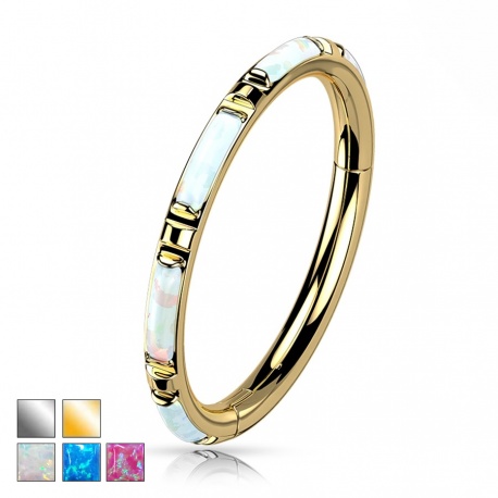 Tytanowy clicker kółko z podłużnymi opalami: tytan g23, zapięcie clicker PKT005