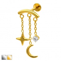 Labret z wiszącą gwiazdką i księżycem