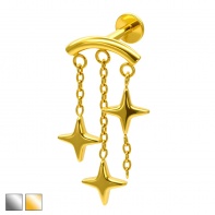 Labret z potrójną zawieszką gwiazdek