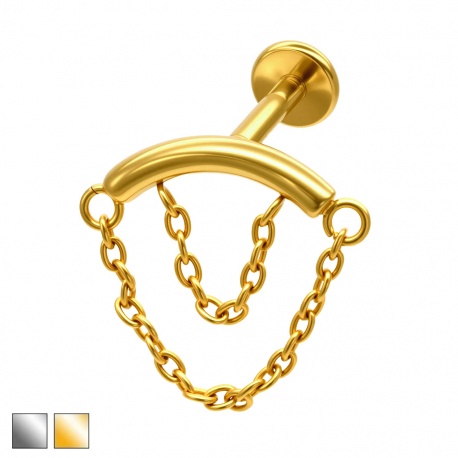 Labret z podwójnym łańcuszkiem: tytan G23, gwint wewnętrzny PWT022