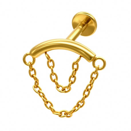 Złoty (PVD) labret z podwójnym łańcuszkiem: tytan G23, gwint wewnętrzny