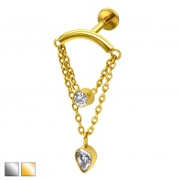 Labret z podwójnym łańcuszkiem i dwiema cyrkoniami