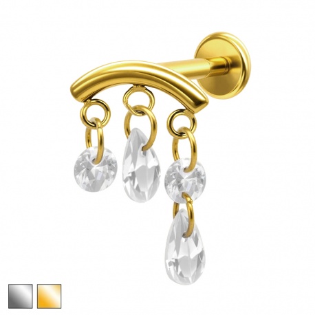 Labret z drobnymi wiszącymi cyrkoniami: gwint wewnętrzny, tytan G23 PWT024