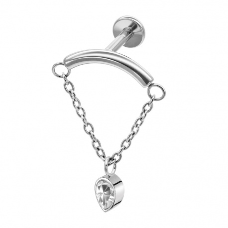 Labret z łańcuszkiem i cyrkoniową odwróconą łezką: gwint wewnętrzny PWT027