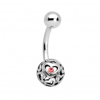 Kolczyk do pępka - Ażurowa kulka z sercem