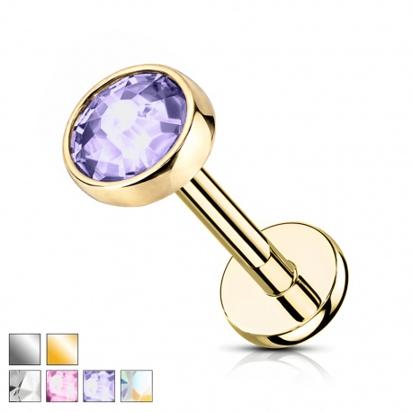 Labret z okrągłym kryształkiem w pełnej oprawie: tytan G23, gwint wewnętrzny PWT041