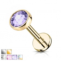 Labret z okrągłym kryształkiem w pełnej oprawie