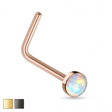Kolczyk do nosa z białym opalem - zakręcony PN535