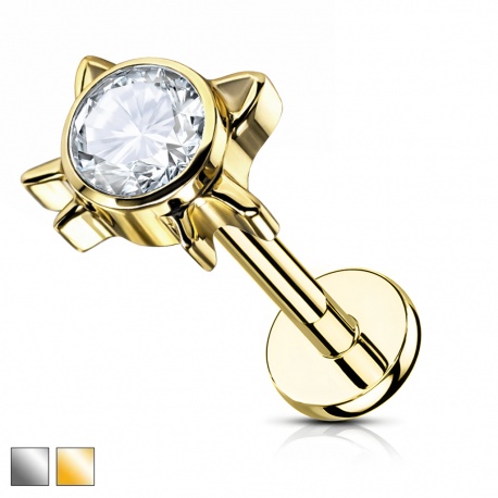 Labret z główką kotka i cyrkonią: gwint wewnętrzny, tytan G23 PWT043