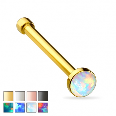 Prosty kolczyk do nosa z opalowym dyskiem: stal chirurgiczna 316L PNS007