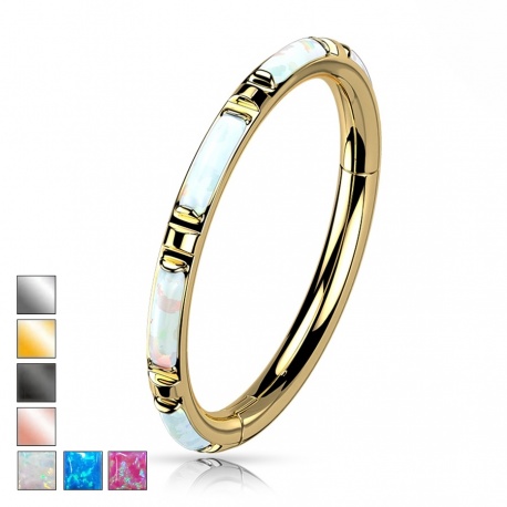 Tytanowy clicker kółko z podłużnymi opalami: tytan g23, zapięcie clicker PKT005