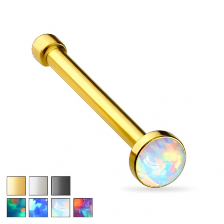 Prosty kolczyk do nosa z opalowym dyskiem: stal chirurgiczna 316L PNS007