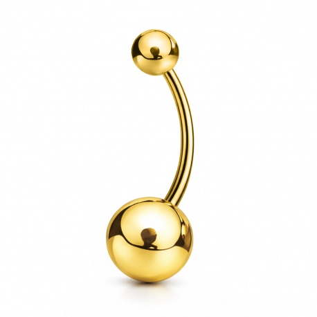 Złoty PVD tytanowy kolczyk do pępka: gwint zewnętrzny, dwie odkręcane kulki