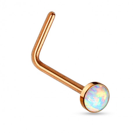 Kolczyk do nosa z białym opalem - zakręcony PN535
