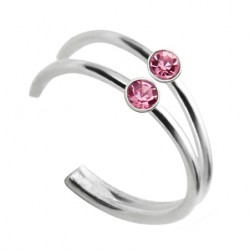 Nausznica - Podwójne kółko z różowymi kryształkami KK622