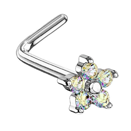 Kolczyk do nosa z kryształowym kwiatkiem - zakręcony PN554