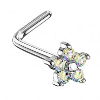 Kolczyk do nosa z kryształowym kwiatkiem - zakręcony