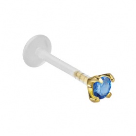 Labret - Złoty z niebieskim kryształkiem PW709 A