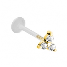 Labret złoty mały kwiatek z kryształkami: złoto 18K (750), push in