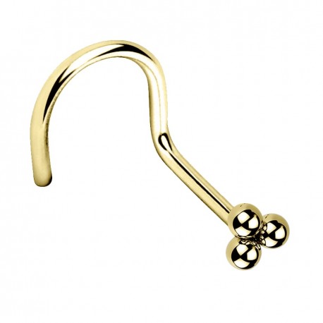 Kolczyk do nosa z trzema kuleczkami - zakręcony