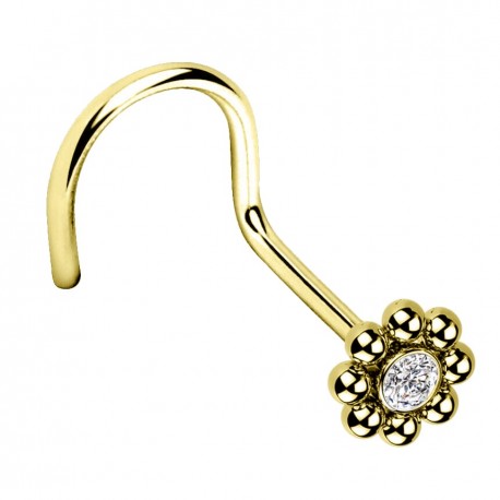 Kolczyk do nosa z kryształkiem i kuleczkami - zakręcony