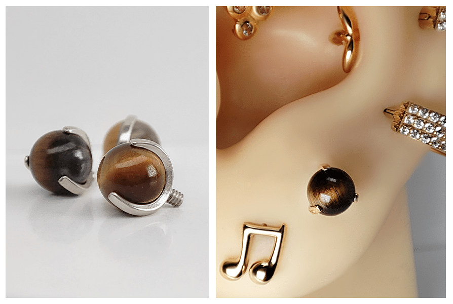 nakretki do kolczyka z kamieniem tygrysie oko