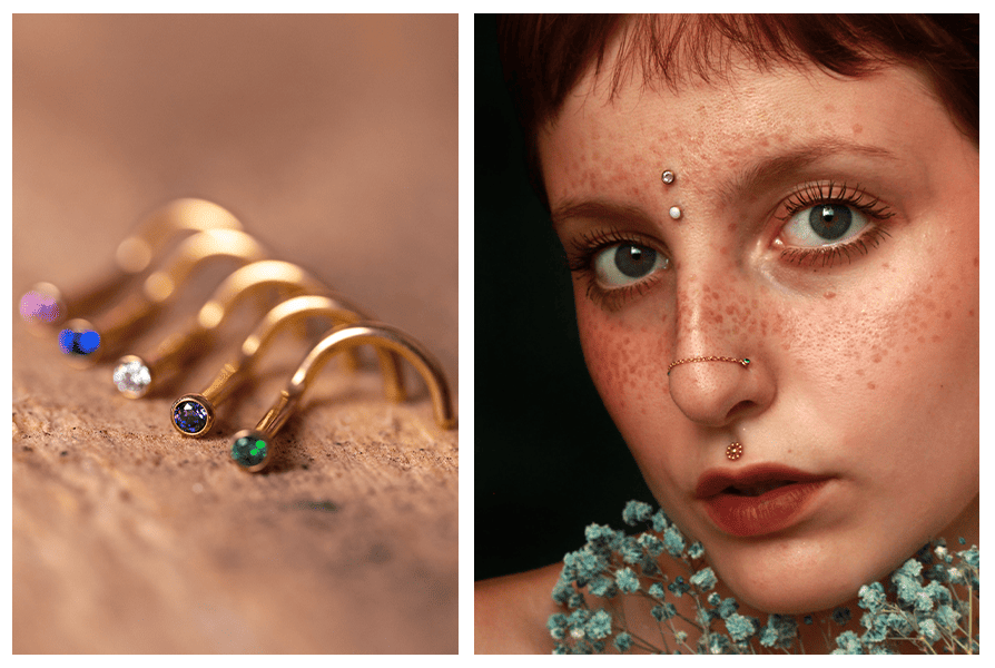 Tytanowy kolczyk do nosa zakręcony z kryształkiem – wersja złota, makro i inspiracja stylizacji